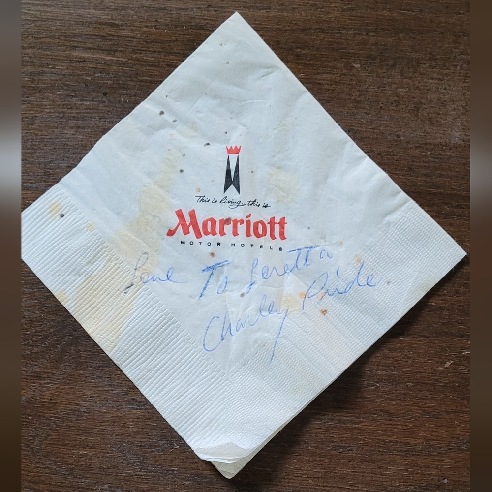 Vintage Charlie Pride and Dallas Cowboy Jethro Pugh's Napkin Autograph